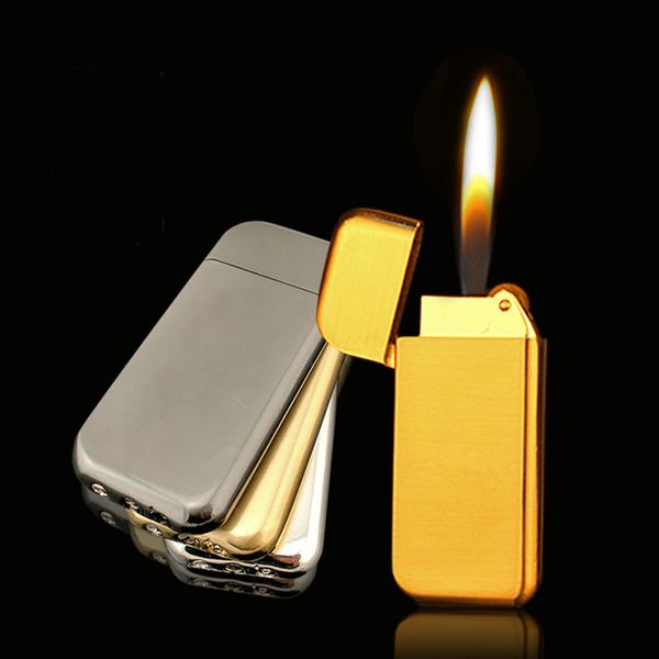 Hot Selling Ultra Thin Compact Jet Lighter Grinding Wheel Butane Lighter Inflated Gas Frosted Mini Lighter Metal Gift for Men