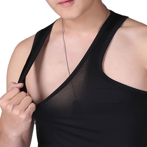 

мужского сетка лед top жилет шелк жилета шея рукавов hollow футболка рыхлых спорт дышащий быстросохнущий топ, White;black