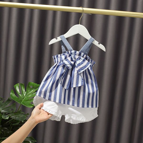 

baby children's wear vest shorts girl summer fashion striped vest shorts two-piece set fashionable cute children's clothing a20254