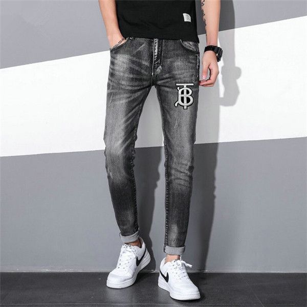 

new products men's designer jeans embroidery denim blue worn out pants fashion mill car explosion version skinny version