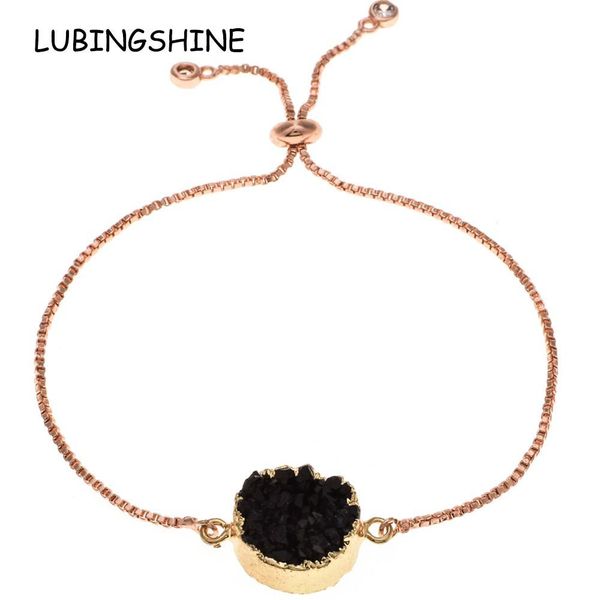 

trendy natural stone bracelet druzy charms adjustable chain bracelets bangles for women wedding gold color jewelry, Black
