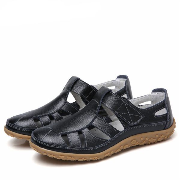 

large size 35-42 woman shoes genuine leather women flats summer women's loafers breathable beach female shoe, Black