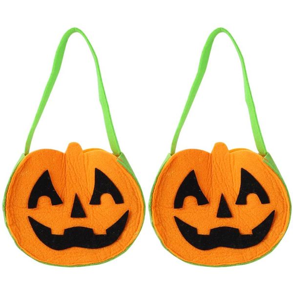 

2pcs halloween pumpkin bags non-woven tote portable trick or treat candy bag gift pouch party favors