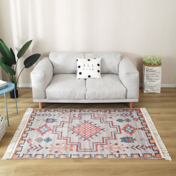 

retro large carpet for living room ethnic bedroom anti-slip rug macrame polar prayer floor mat linen hand knot tassel carpets