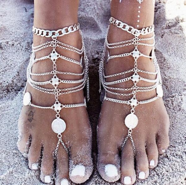 

barefoot sandals stretch anklet chain with toe ring slave anklets chain sand wedding bridal bridesmaid foot bohemian beach party jewelry, Red;blue
