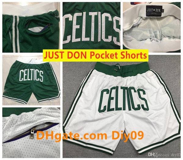 

mens boston celtics basketball just don pocket shorts vintage breathable stitched pants mitchell & ness hip-hop classic shorts, Black