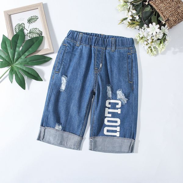 

2020 casual panty jeans summer children's clothing korean children's pants men's jeans casual pants new baby all-match shorts, Blue