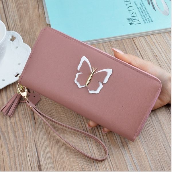 

new 2019 long ladies leather wallet zip purse butterfly case phone clutch card holder women handbag, Red;black