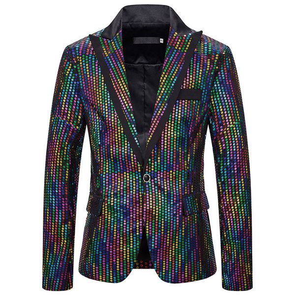 

colorful sequin glitter blazer men notched lapel one button suit jacket male party wedding tuxedo blazer stage singer clothes, White;black