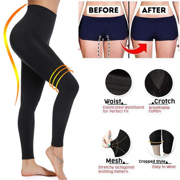 

leggings women sculpting sleep leg legging high waist skinny pants slimming leggings thigh high slimmer pants, Black
