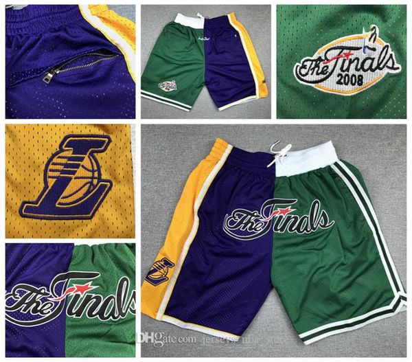 

los angeles lakers boston celtics jersey bird james just don stitched breathable pocket classic double fight basketball shorts, Black;red