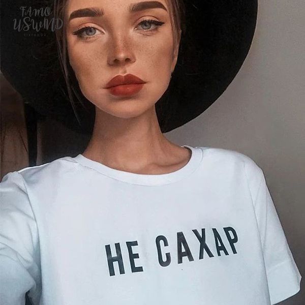

not sugar female t shirts 2020 spring new russian inscription print short sleeve casual womens tees fashion tumblr shirts, White
