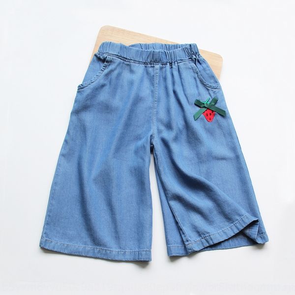 

летние девочки джинсовой широко- тонкий tencel capri 2020 новый стиля вестерна нога широкие ноги штаны потеряют спортивные ребенок широких б, Blue