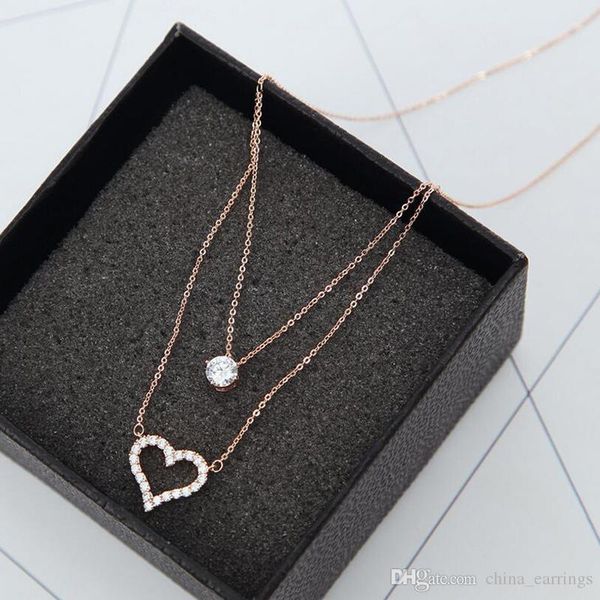 

rose gold color jewelry love heart necklaces & pendants romantic double chain choker necklace collar women statement jewelry, Silver