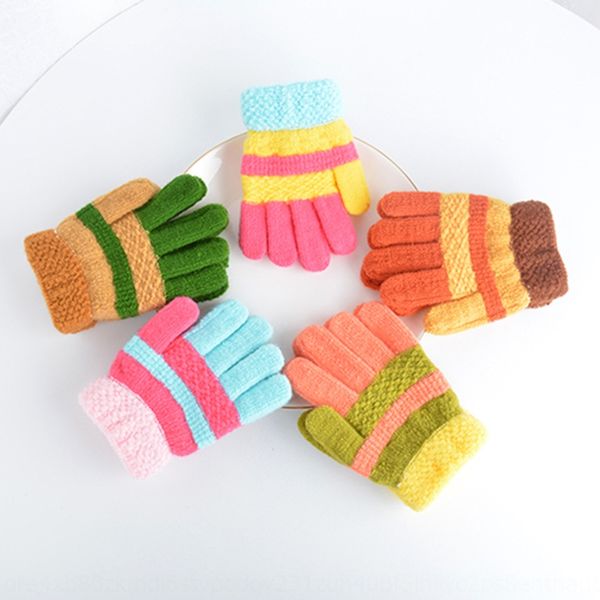 

new children's five-finger fashionable knitted warm and boy and girl warm gloves baby finger gloves, White