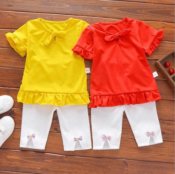 

girls summer tee outfits 6 months--3 years toddler kids baby girls outfits cotton t shirt+shorts pants clothes cute set, White