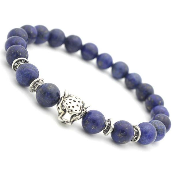 

europe and the united states popular lapis lazuli bracelet leopard head beaded energy healing balance beads yoga bracelet, Golden;silver