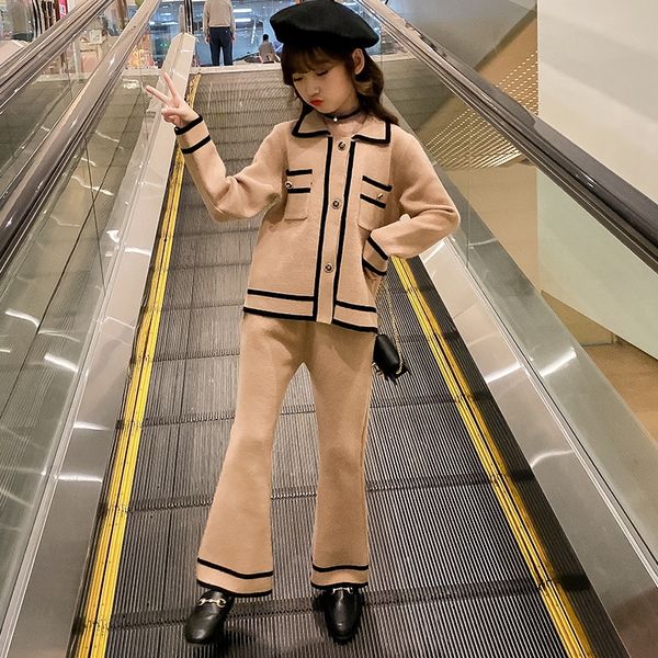 

jgzuw korean style girl sweater small fragrance suit sweater perfume perfume medium and big girl two-piece suit western style autumn interne