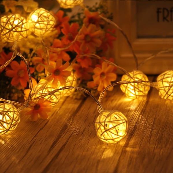 

10 - head led thailand rattan battery box lamp string christmas holiday indoor decorative lights 3 color