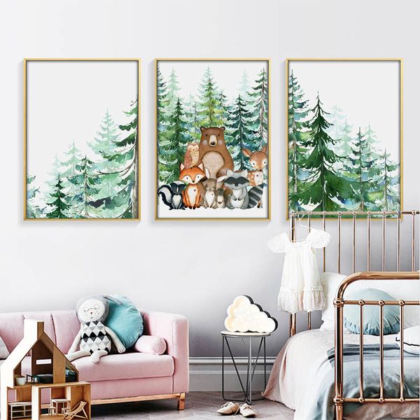 

cartoon forest animal p bear owl fox squirrel deer wall art canvas painting poster and print picture for living room home de
