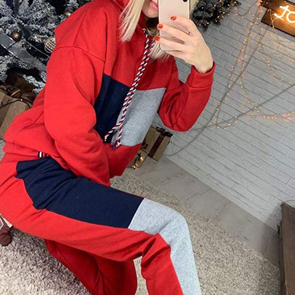 

two piece set women's tracksuits 2020 spring autumn women patchwork hooded sweatshirt and pant tracksuit sport suit, Gray