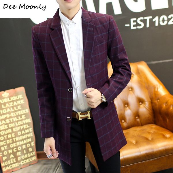 

2020 winter new men's england medium style plaid red trench coat youth korean version slim fashion suit collar jackets -5xl, Tan;black