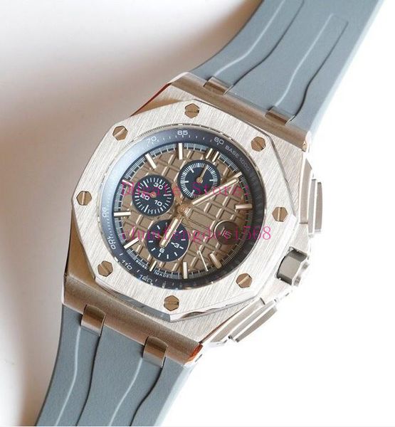 

elling offshore wristwatches 316l steel 44mm camouflage green rubber strap sapphire 26405ce 26400so 3126 automatic fashion men's watche, Slivery;brown