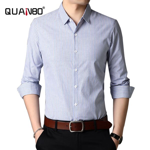 

quanbo мужская regular fit с длинным рукавом полосатой рубашки верхнего качества 100% хлопок бизнес повседневный мужчин рубашка марка одежды, White;black