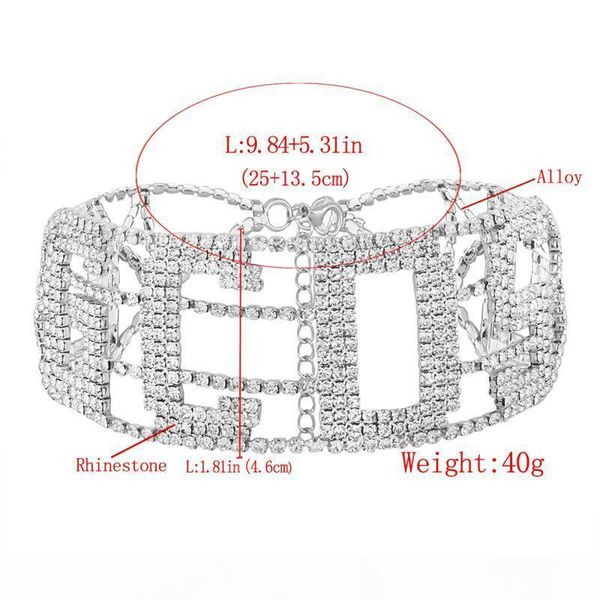 

european and american temperament wild rhinestone english letter "gcds" decorated choker necklace, Golden;silver