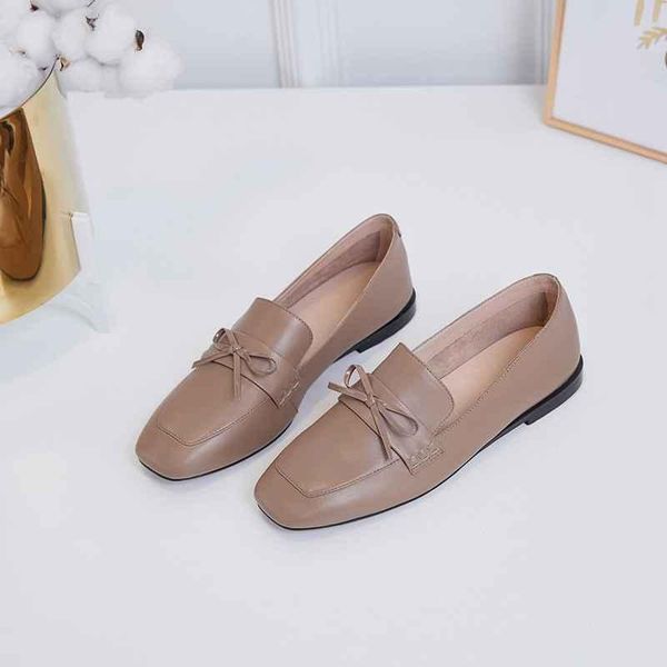 

yd-ever 2020 full grain leather women brand flats square toe elegant slip on bowtie butterfly-knot fashion soft shoes l92-a, Black