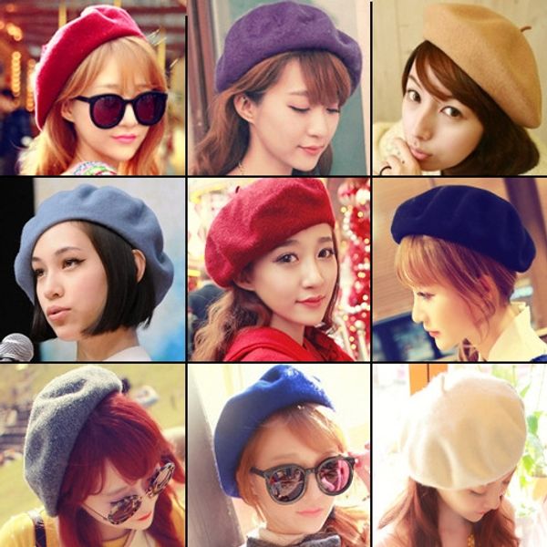 

korean sky british painter cap pure wool hat children's painter's hat beret beret korean fashion winter, Blue;gray