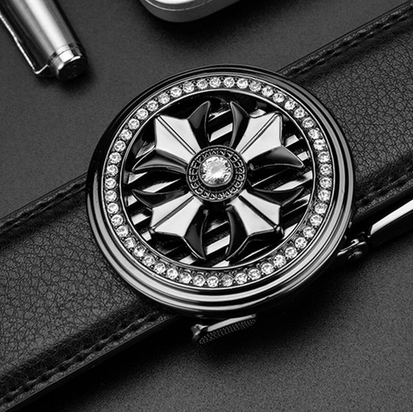 

internet celebrity time-running spinning head layer cowhide leather men's korean automatic buckle belt men's belt young people, Black;brown