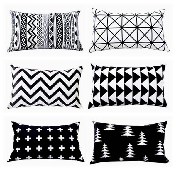 

black and white rectangular funda cojin modern geometric cushion cover boho sofa chaise throw pillow case