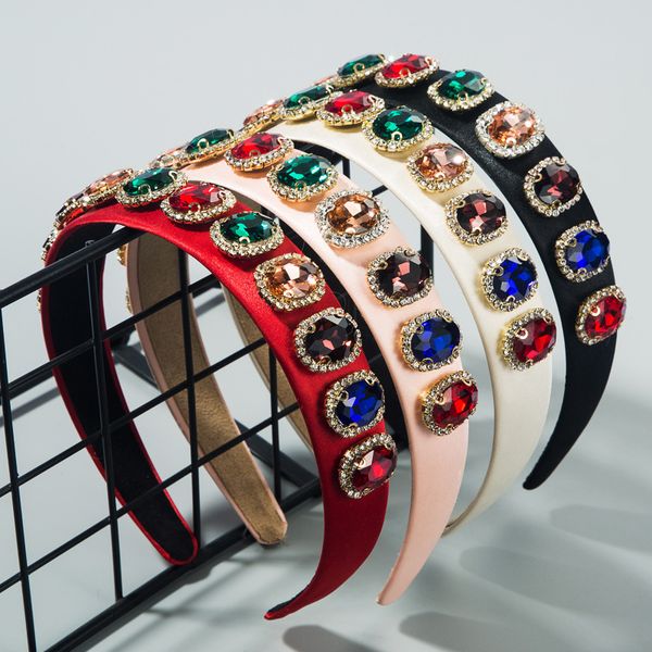 

ins creative high-end boutique hair band female 2020 inlaid color rhinestone all-match hair satin head band, Silver