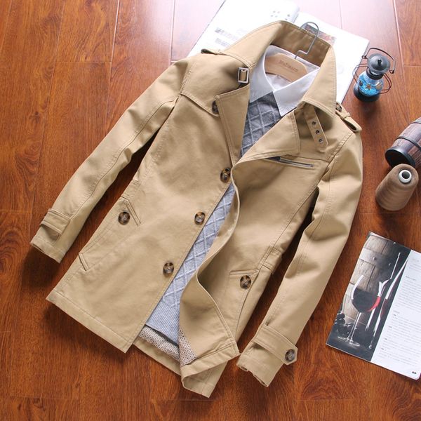 

autumn winter jacket men long coat fashion outwear jacket turndown collar 2020, Tan;black