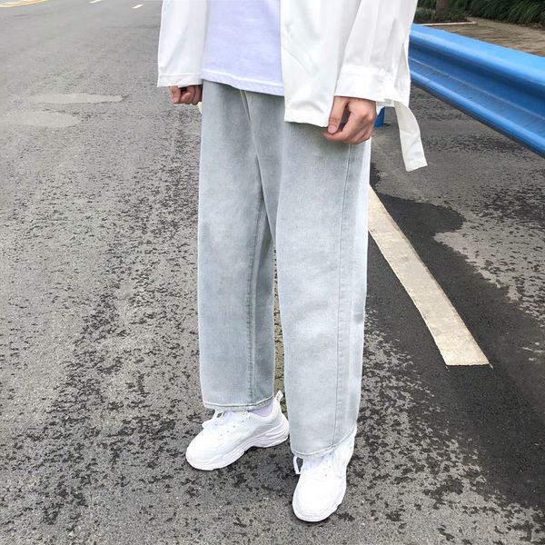 

straight jeans men's fashion solid color retro casual jeans men pants streetwear loose hip-hop denim trousers mens s-2xl, Blue