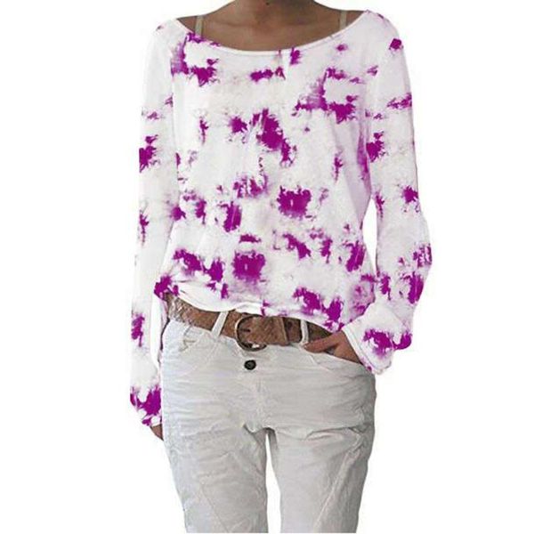 

gym clothing women's casual sleek minimalist pure long-sleeved fashion tie dye crewneck long sleeve t-shirt tee #z, White;black