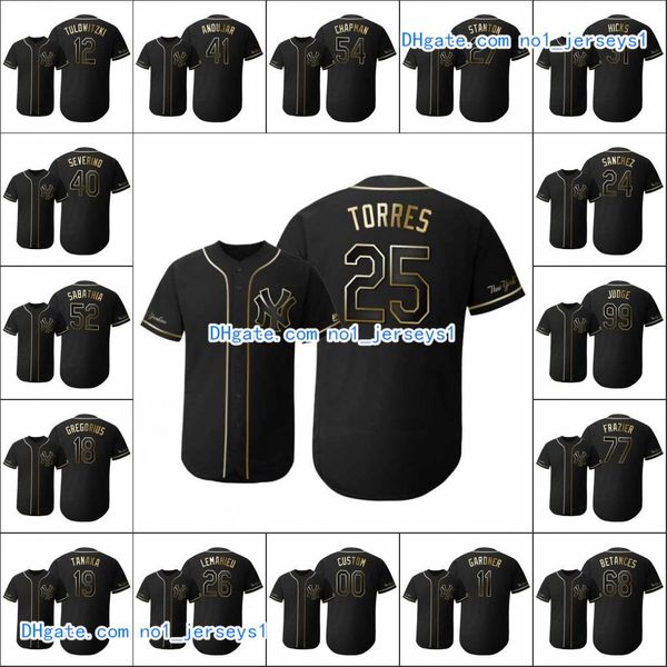 

new york yankees men #99 aaron judge 45 gerrit cole 25 gleyber torres women youth golden edition flex base custom jersey, Black