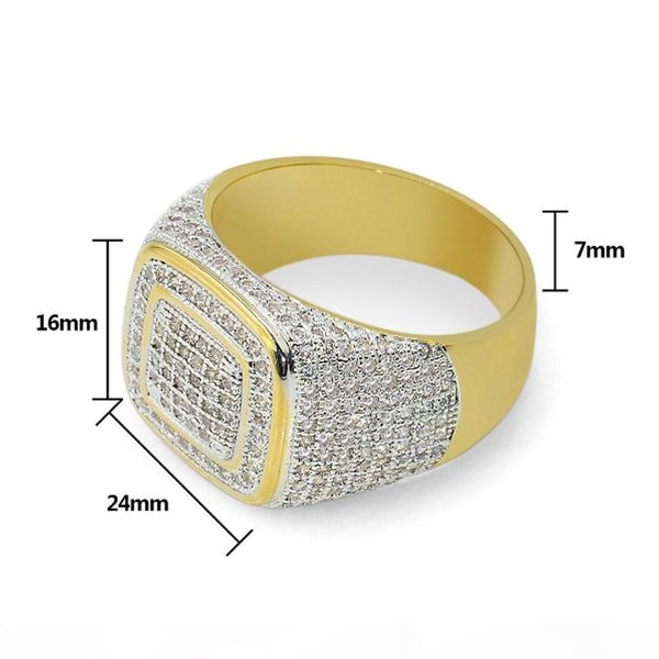 

l 18k gold plated classic iced out bling bling ring mens micro pave cubic zirconia simulated diamonds hip hop rings, Golden;silver