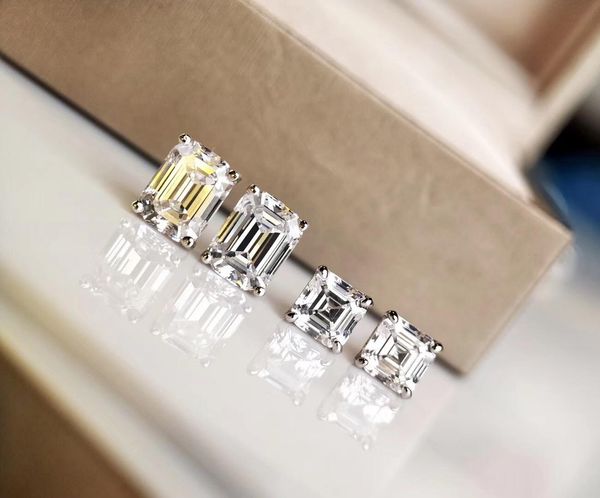 

s925 pure silver luxurious quality stud earring with sparky diamond in square and rectangle shape for women night club wedding jewelry gi