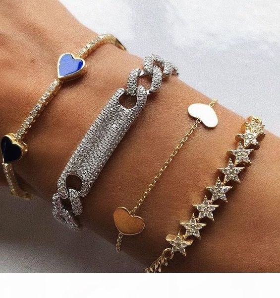 

women hiphop jewelry iced out bling miami cuban link chain cz bar bracelet bangle 17cm high quality, Black