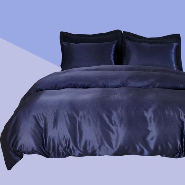 

navy пододеяльник сатин luxury  king size bed set одеяло пододеяльник белье и наволочки для одиночные двойные постельные принадлежности