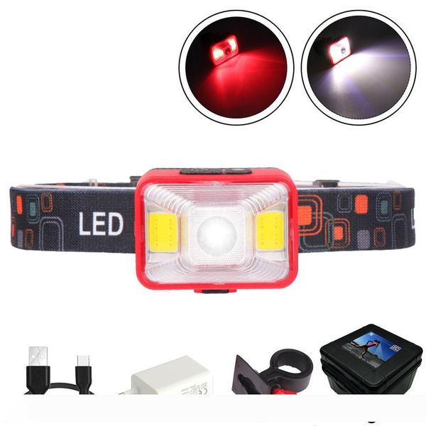 

rechargeable led headlamp 5 lighting modes headlight working lamp red light + white light for outdoor activities at night