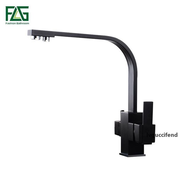 

flg black square kitchen faucet for kitchen brass 360 degree rotation faucets filter water mixer tap crane for kitchen 573-33b t200424