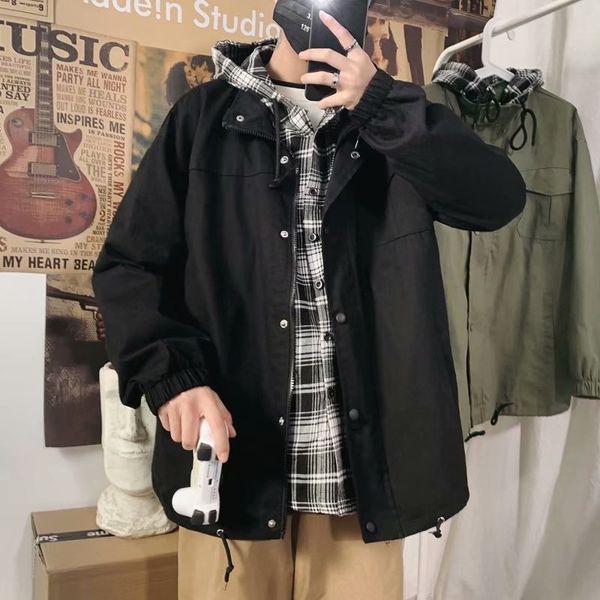 

autumn new fake two-piece coat men's fashion loose all-match jacket korean style ins casual jacket for teenagers, Black;brown