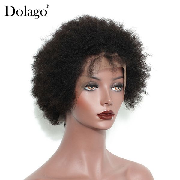 

mongolian afro kinky culy lace front human hair wigs short human hair lace front bob wig pre plucked dolago remy 130% 13x4, Black