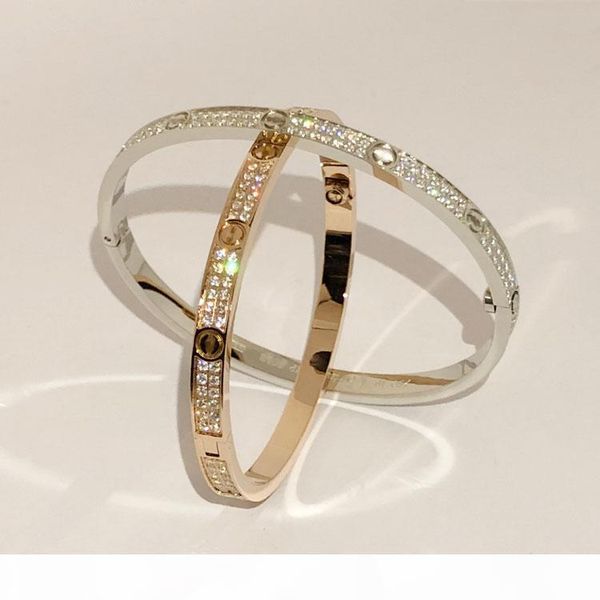 

f fashion stainless steel open cuff bracelet for women female two row cz stone bangles in silver rose gold color, Black