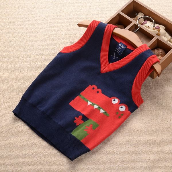 

new cartoon dinosaur children's double knit vest popular boys' thin sweater baby pullover vest pullover sweater fashion, Blue