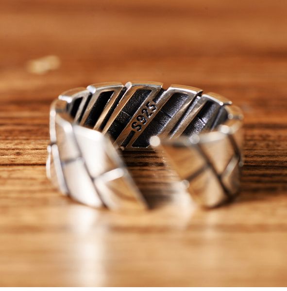 

925 silver simple ins wind geometry shape personality retro silver ring male opening ring