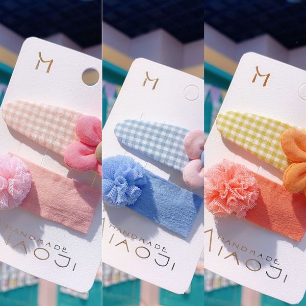 

new korean style plaid hipster candy button candy ball color flower button fur ball children's bb clip hair clip hair accessories, Slivery;white